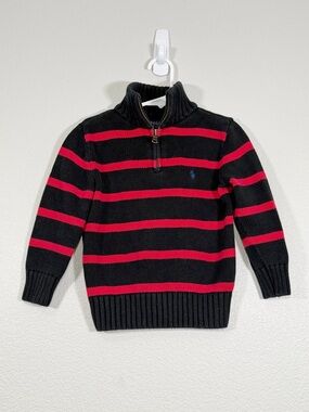 Polo Ralph Lauren Sweater Black Red Stripe Quarter Zip Pullover Toddler Boy 4T